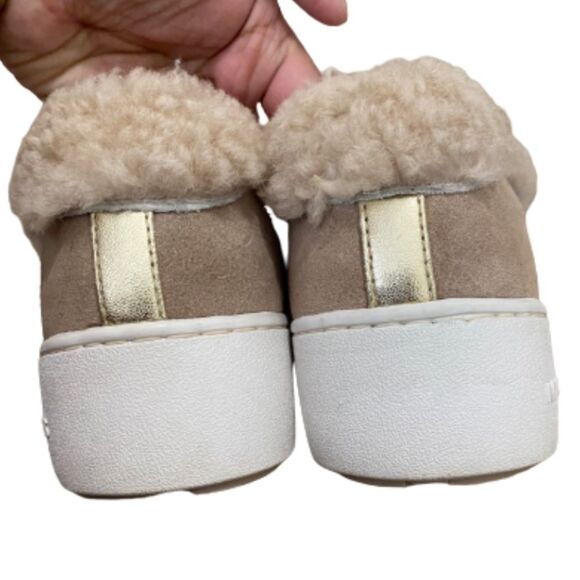 Michael Kors Women’s Poppy Suede Shearling Lace-Up Ivory Tan Sneakers Size 7.5 - Picture 6 of 12